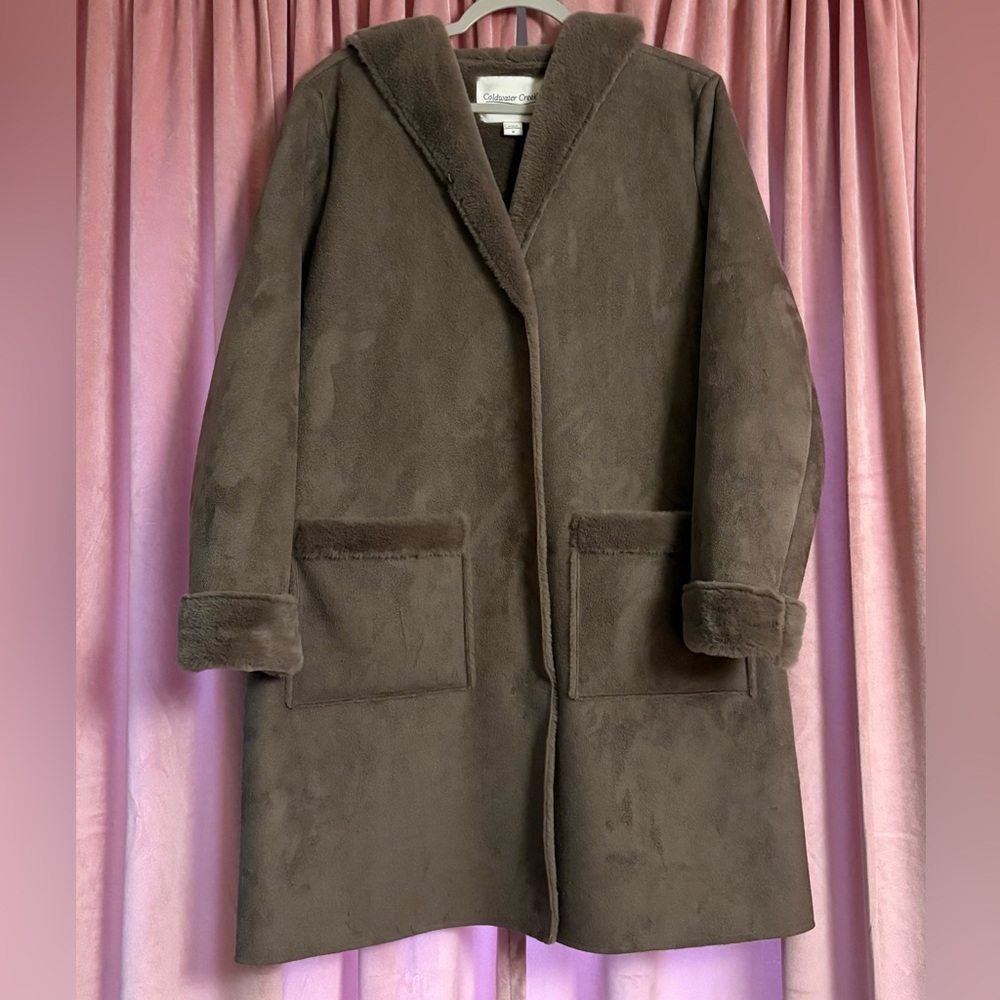 Coldwater Creek Faux Fur Hooded Coat Medium